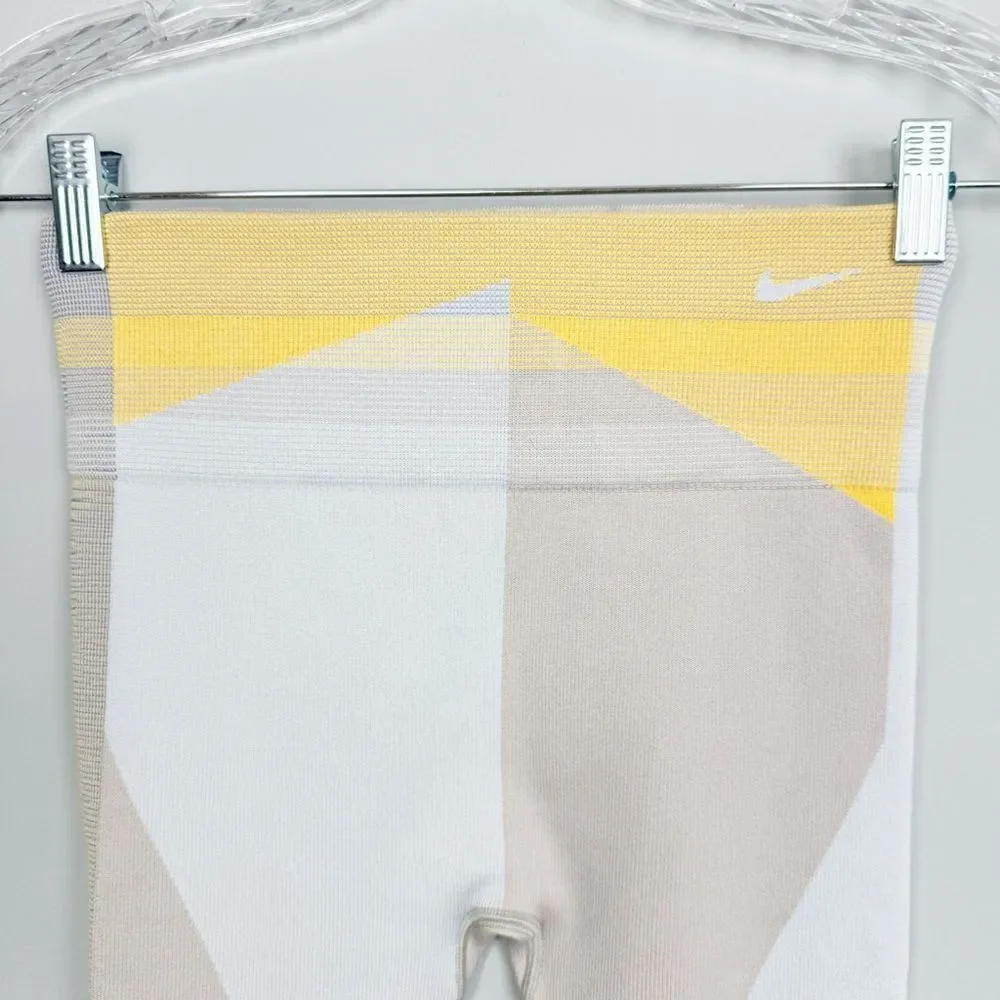 NIKE | Dri Fit Sculpt Icon Clash Cropped Leggings Yellow Gray Tan Women’s Size M
